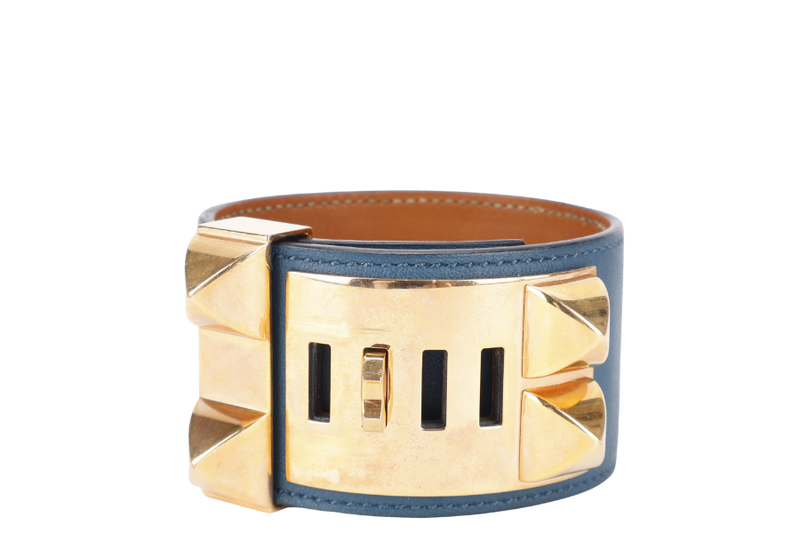 HERMES CDC BRACELET BLUE COLVERT SWIFT LEATHER WITH GOLD HARDWARE STAMP R (YEAR 2014) WITH BOX