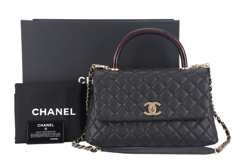 CHANEL COCO HANDLE MEDUM (2724xxxx) BLACK CAVIAR GOLD HARDWARE WITH STRAPS, DUST COVER, CARD AND BOX