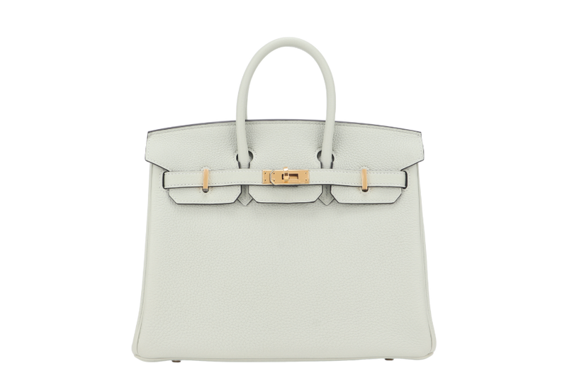 HERMES BIRKIN 25 GRIS NEVE TOGO GOLD HARDWARE STAMP B (YEAR 2023) WITH KEYS, LOCK, RAINCOAT AND DUST COVER