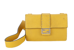 FENDI SELLERIA BAGGUETTE SMALL MUSTARD YELLOW CALF LEATHER SILVER HARDWARE NO DUST COVER