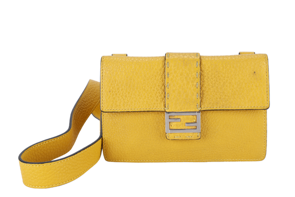 FENDI SELLERIA BAGGUETTE SMALL MUSTARD YELLOW CALF LEATHER SILVER HARDWARE NO DUST COVER