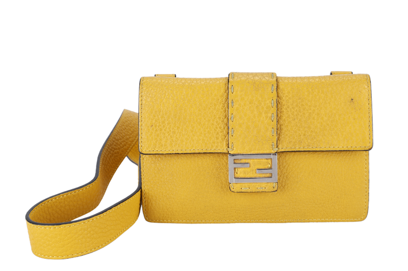 FENDI SELLERIA BAGGUETTE SMALL MUSTARD YELLOW CALF LEATHER SILVER HARDWARE NO DUST COVER