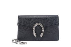 GUCCI DIONYSUS SUPER MINI SHOULDER BAG (476432 0959) BLACK LEATHER SILVER HARDWARE WITH DUST COVER