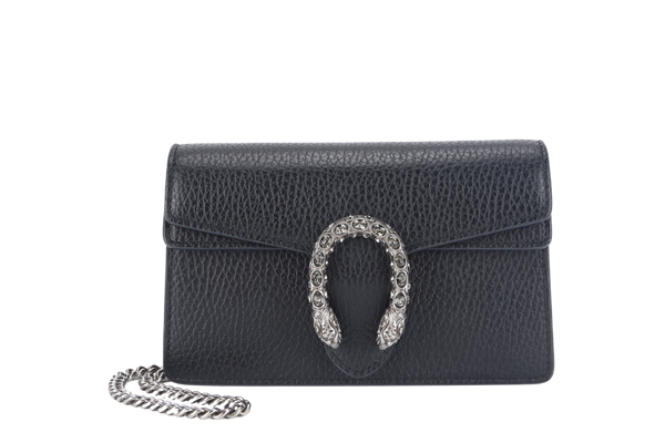 GUCCI DIONYSUS SUPER MINI SHOULDER BAG (476432 0959) BLACK LEATHER SILVER HARDWARE WITH DUST COVER