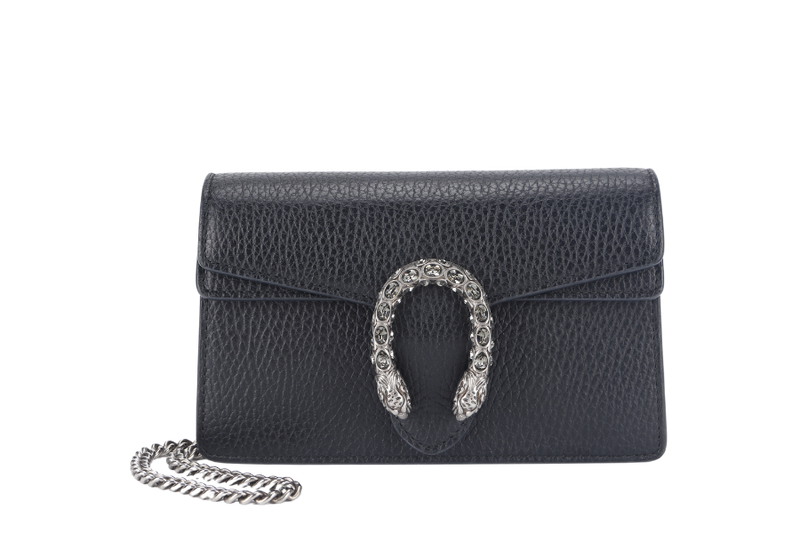 GUCCI DIONYSUS SUPER MINI SHOULDER BAG (476432 0959) BLACK LEATHER SILVER HARDWARE WITH DUST COVER