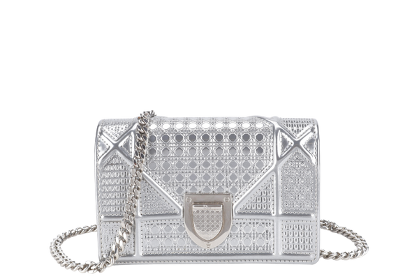 CHRISTIAN DIOR MICRO CANNAGE DIORAMA MINI SILVER METALLIC SILVER HARDWARE 09-BO-1126 WITH STRAPS