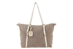 PRADA LOGO JACQUARD TOTE KHAKI CANVAS GOLD HARDWARE NO DUST COVER