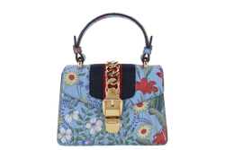 GUCCI FLORAL PRINT BAG MINI BLUE LEATHER GOLD HARDWARE NO DUST COVER