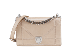 DIOR DIORAMA SMALL METALLIC BEIGE SUEDE SILVER HARDWARE 01-BO-0125 WITH CARD, DUST COVER AND BOX