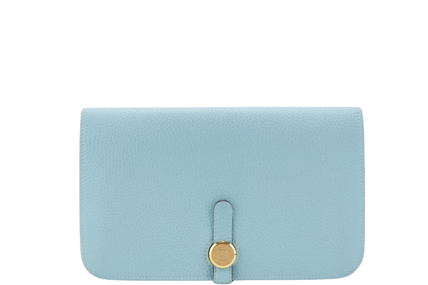 Hermes Dogon Duo Wallet, Blue Atoll Color, Togo Leather, Gold Hardware Stamp T with Pouch, no Dust Cover & Box