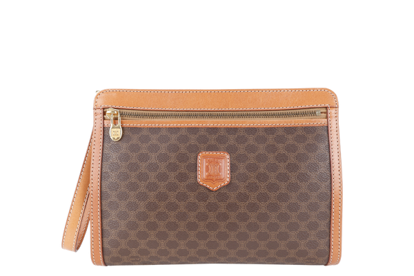 CELINE M94 MACADAM CLUTCH BROWN MONOGRAM COATED CANVAS GOLD HARDWARE NO DUST COVER