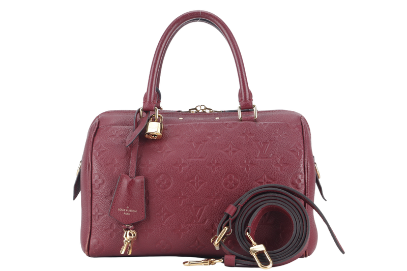 LOUIS VUITTON SPEEDY BANDOULIERE 25 (M44145) BURGUNDY MONOGRAM EMPREINTE GOLD HARDWARE WITH STRAPS, LOCK AND KEYS