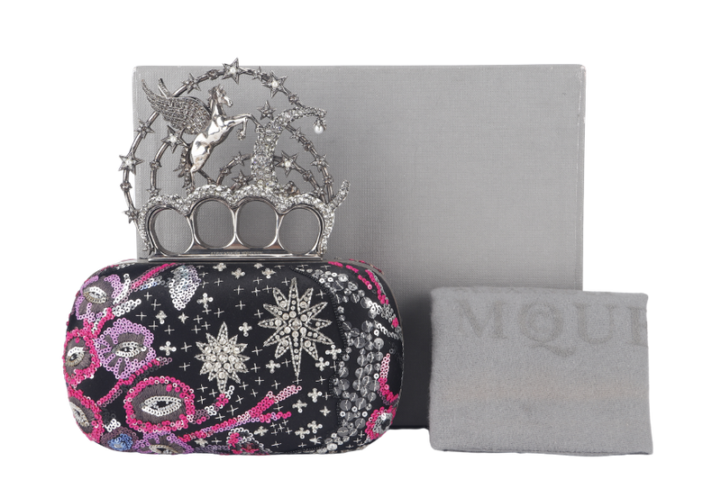 ALEXANDER MCQUEEN PEGASUS KNUCKLE EMBELLISHED CLUTCH SEQUIN & BEADS WITH DUST COVER AND BOX