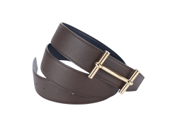 HERMES D'ANCRE GOLD BELT BUCKLE & BROWN BLUE REVERSIBLE LEATHER STRAP STAMP Y (YEAR 2020) WITH DUST COVER AND BOX