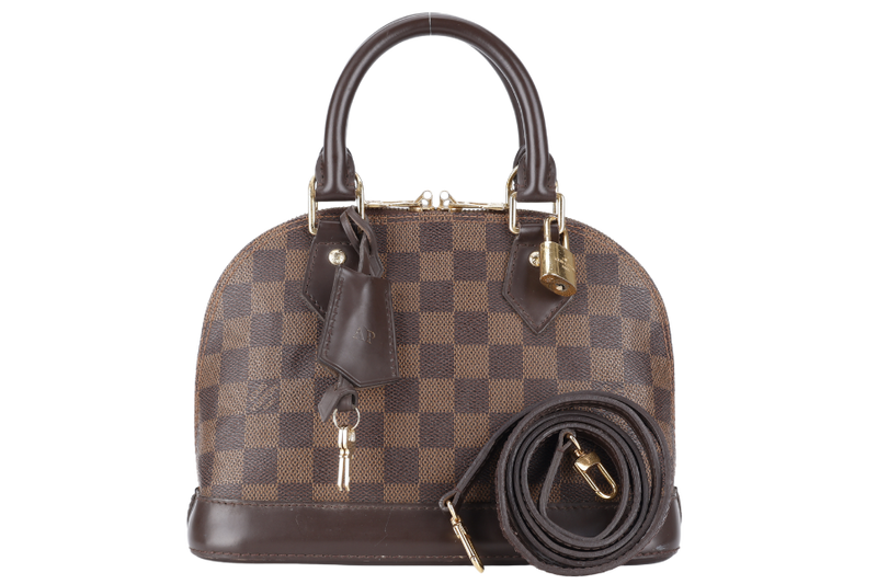 LOUIS VUITTON N40606 ALMA BB BROWN DAMIER EBENE GOLD HARDWARE WITH LONG STRAPS, PADLOCK AND KEYS