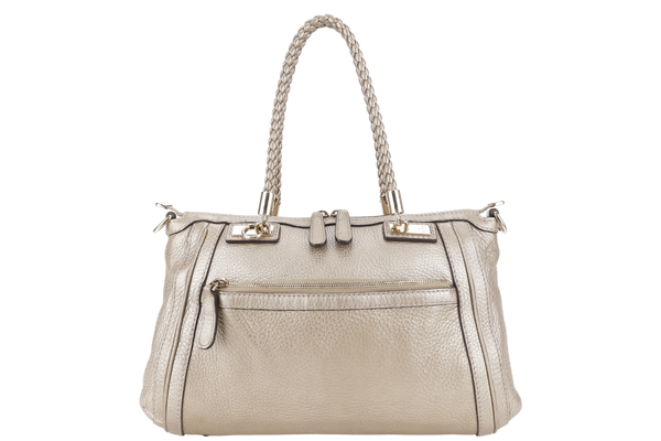 GUCCI BAMBOO 2WAY TOTE BAG GOLD LEATHER GOLD HARDWARE WITH DUST COVER AND STRAPS
