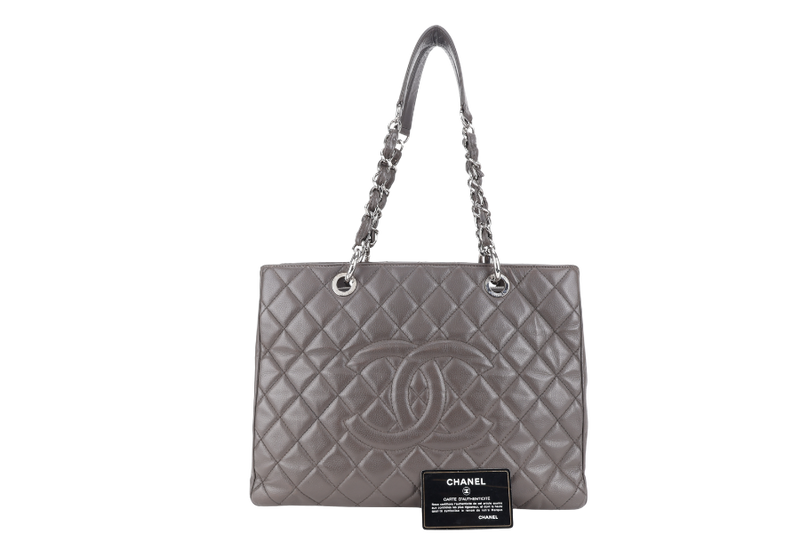 CHANEL GRAND SHOPPING TOTE (1503xxxx) GREY CAVIAR LEATHER SILVER HARDWARE WITH CARD NO DUST COVER