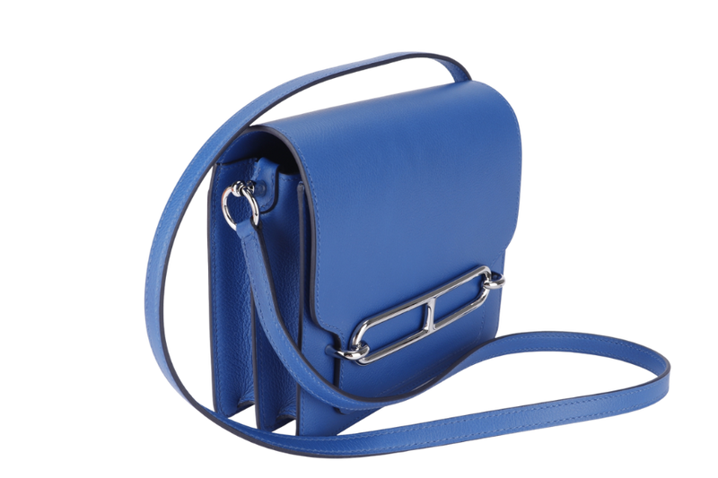 Hermes Mini Roulis, Stamp Z, Blue France Color, Evercolor Leather, Silver Hardware, with Dust Cover & Box