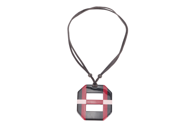 HERMES NECKLACE HORN RED OPUS SQUARE BLACK x RED COLOR WITH DUST COVER AND BOX