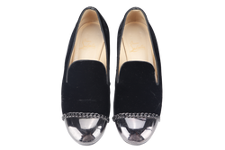 CHRISTIAN LOUBOUTIN BLACK VELVET FLAT 38.5 WITH DUST COVER