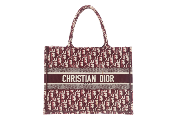 CHRISTIAN DIOR BOOK TOTE BURGUNDY OBLIQUE MEDIUM CANVAS NO DUST COVER