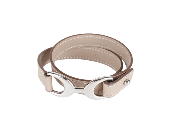 Hermes Double Tour Paddle Bracelet, Gris T Color, Silver Hardware with Dust Cover & Box