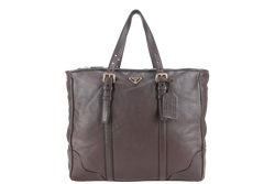 PRADA DARK BROWN DEERSKIN VERTICAL SHOULDER TOTE GOLD HARDWARE NO DUST COVER