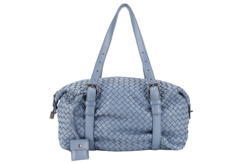 BOTTEGA VENETA LIGHT BLUE INTERCCIATO BOWLER BAG NO DUST COVER WITH LOCK &amp; KEYS