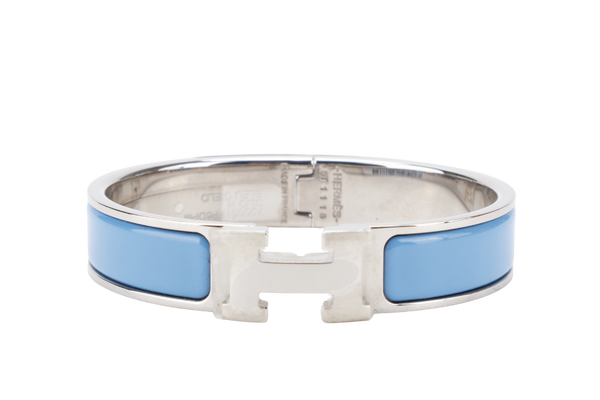 HERMES CLIC CLAC 1CM PM SIZE BLUE CIELO SILVER HARDWARE WITH BOX