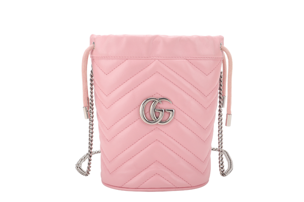GUCCI GG MARMONT MINI BUCKET BAG PINK CALFSKIN LEATHER NO DUST COVER