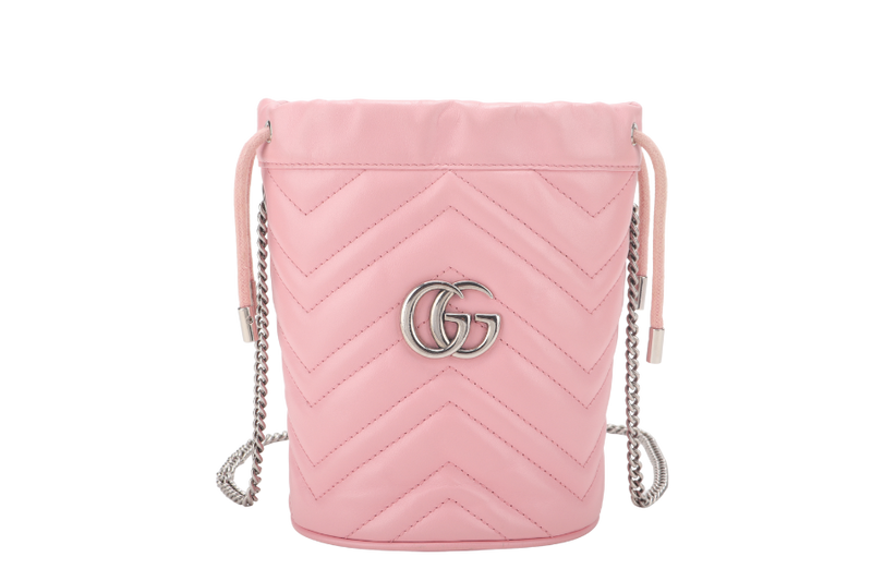 GUCCI GG MARMONT MINI BUCKET BAG PINK CALFSKIN LEATHER NO DUST COVER