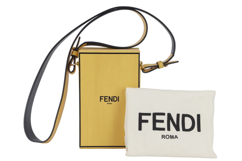 FENDI YELLOW VITELLO LEATHER VERTICAL BOX CROSSBODY BAG GOLD HARDWARE WITH DUST COVER