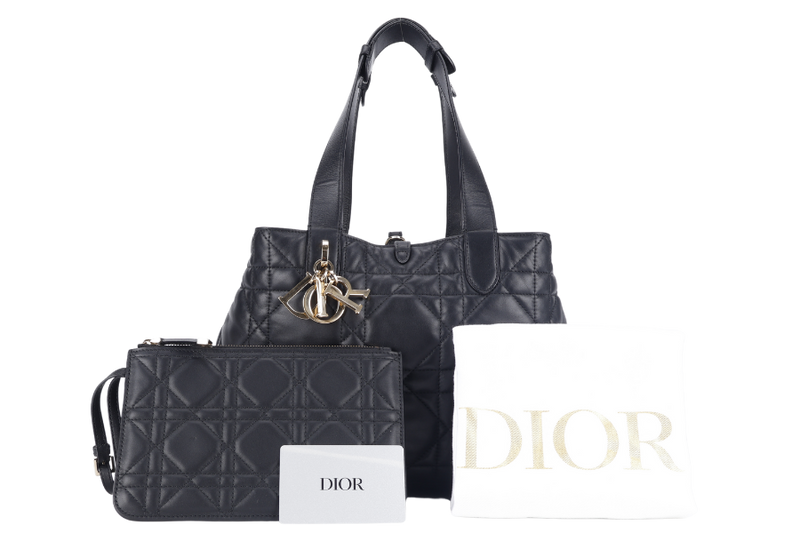 CHRISTIAN DIOR SMALL TOUJOURS BLACK MACROCANNAGE CALFSKIN TOTE WITH DUST COVER AND SMALL POUCH