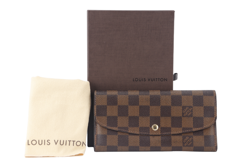 LOUIS VUITTON PORTEUFILLE EMILIY LONG WALLET (N63019) BROWN DAMIER EBENE GOLD HARDWARE WITH DUST COVER AND BOX