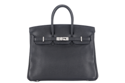 HERMES BIRKIN 25 BLACK EPSOM SILVER HARDWARE STAMP L (2008) WITH KEYS&LOCK, RAINCOAT AND DUST COVER