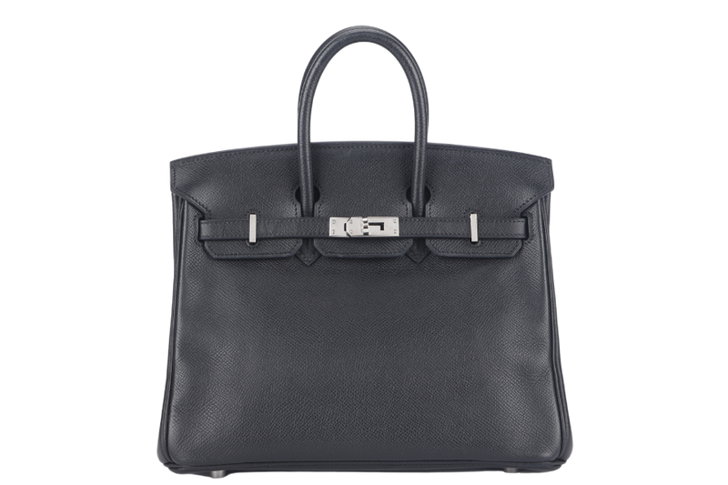 HERMES BIRKIN 25 BLACK EPSOM SILVER HARDWARE STAMP L (2008) WITH KEYS&LOCK, RAINCOAT AND DUST COVER