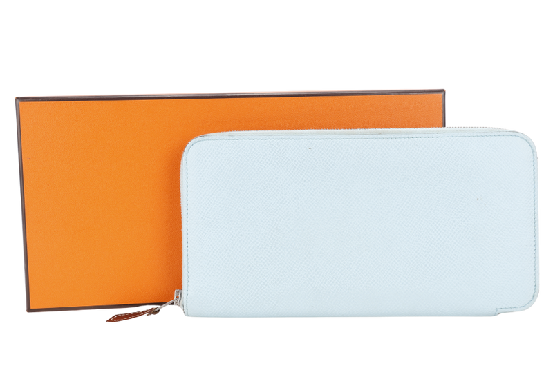 HERMES AZAP LONG WALLET BLEU ATOLL EPSOM LEATHER SILVER HARDWARE WITH BOX