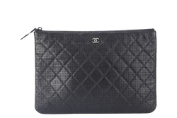 CHANEL O CASE (2055xxxx) IN BLACK PERFORATED LEATHER SILVER HARDWARE NO CARD AND NO DUST COVER