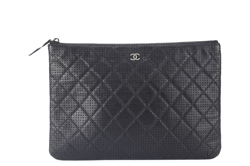 CHANEL O CASE (2055xxxx) IN BLACK PERFORATED LEATHER SILVER HARDWARE NO CARD AND NO DUST COVER