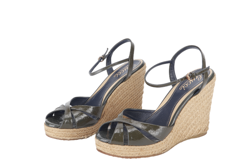 GUCCI WEDGES SANDALS DARK GREY SIZE 38