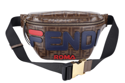 FENDI x FILA MONOGRAM ZUCCA BUMBAG BLUE, RED FONT WITH DUST COVER