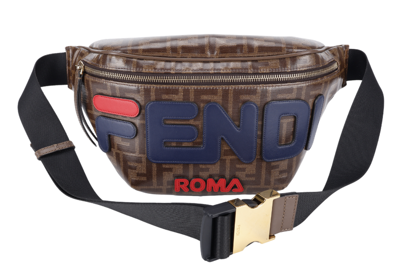 FENDI x FILA MONOGRAM ZUCCA BUMBAG BLUE, RED FONT WITH DUST COVER