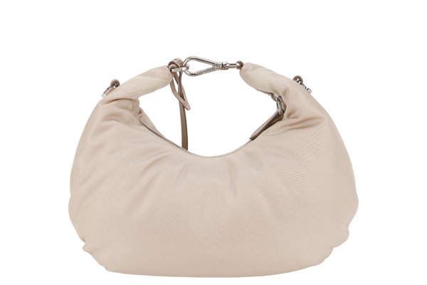 PRADA 1BH172 SAFFIANO BEIGE CHAIN SHOULDER BAG SILVER HARDWARE WITH CARD AND DUST COVER