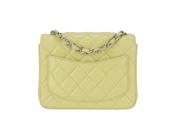 CHANEL CLASSIC FLAP MINI LIME (1468xxxx) LAMBSKIN SILVER HARDWARE NO CARD WITH DUST COVER