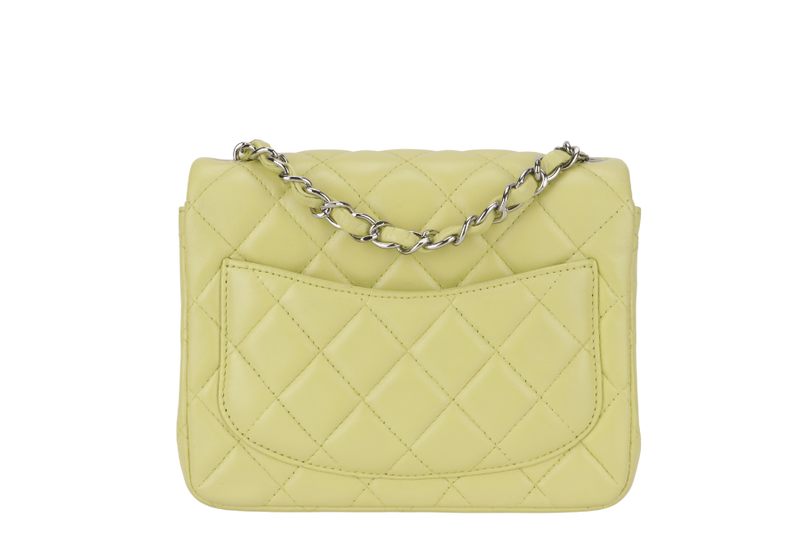 CHANEL CLASSIC FLAP MINI LIME (1468xxxx) LAMBSKIN SILVER HARDWARE NO CARD WITH DUST COVER