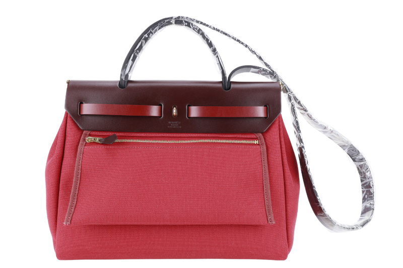 HERMES HERBAG 31 ROUGE CANVAS GOLD HARDWARE STAMP B (YEAR 2023) WITH LOCK &amp; KEYS AND DUST COVER