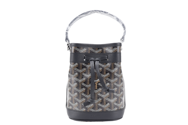 GOYARD PETIT FLOT MINI BUCKET BLACK SILVER HARDWARE WITH STRAPS AND DUST COVER