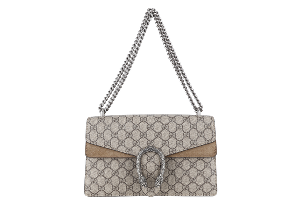 GUCCI DIONYSUS MEDIUM SHOULDER BAG TAUPE COLOR GG MONOGRAM CANVAS SILVER HARDWARE WITH DUST COVER