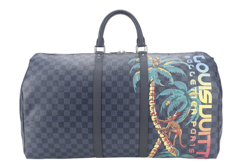 LOUIS VUITTON KEEPALL BANDOULIERE JUNGLE 55 DAMIER COBALT GOLD HARDWARE NO STRAP AND NO DUST COVER