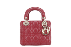 CHRISTIAN DIOR LADY DIOR MINI MAROON GOLD HARDWARE WITH CARD, DUST COVER AND BOX